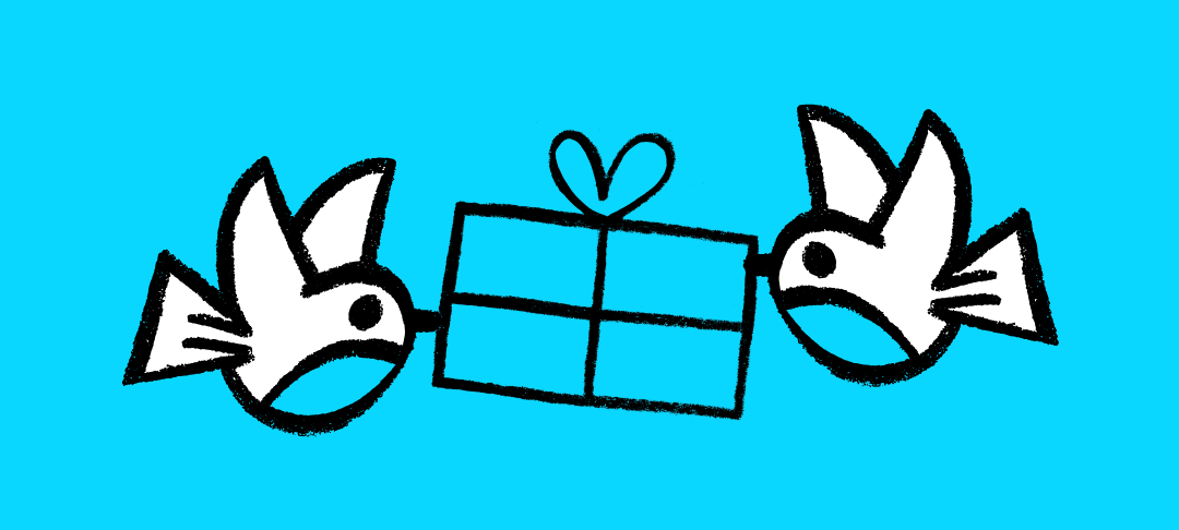 Two robin doodles with a present in the middle