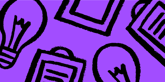Image of clipboards and lightbulbs on a purple background