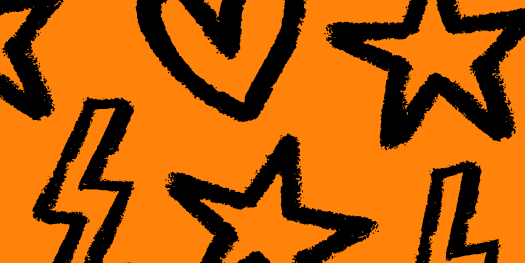 Image of hearts and stars on an orange background