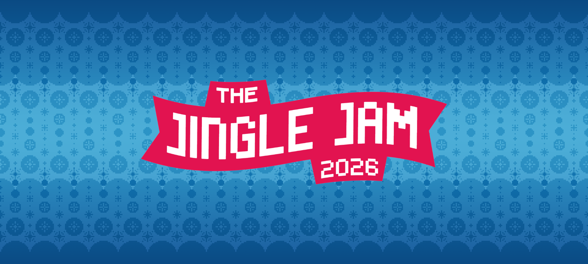 Jingle Jam Logo on a blue winter themed background