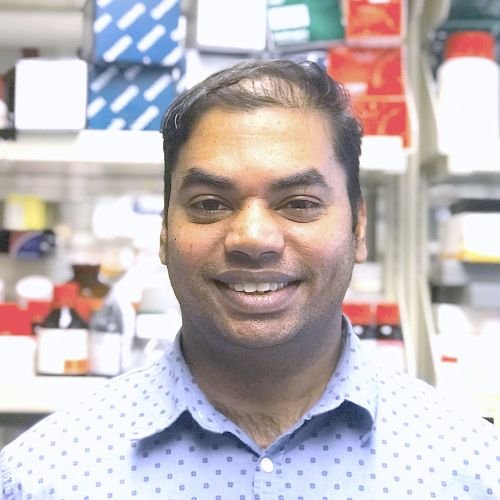 Dr Naresh Hanchate in the lab, smiling at the camera