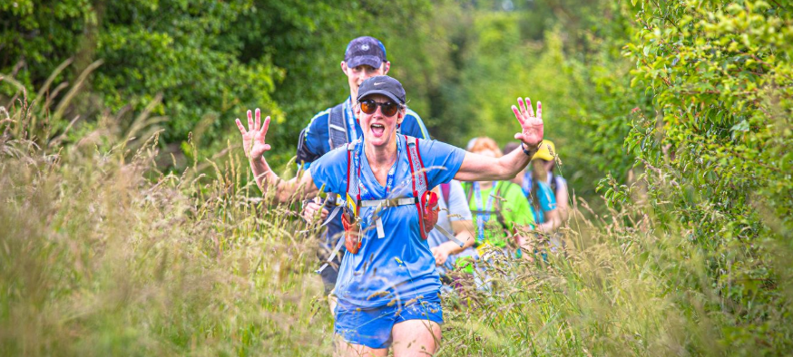 Trekkers leaving the start line of the peak district challenge