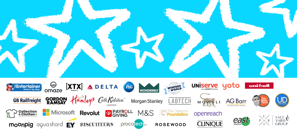 Blue background with white stars and all our partner logos