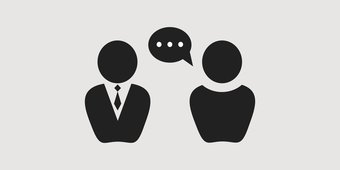 A vector image of a person talking to someone in uniform