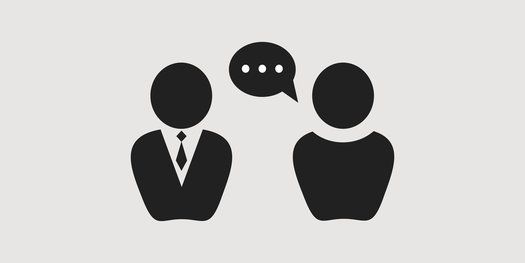 A vector image of a person talking to someone in uniform