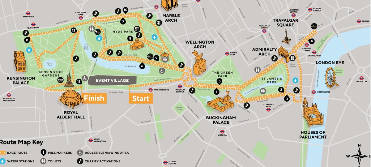 A map showing the route of the 2025 Royal Parks Half Marathon