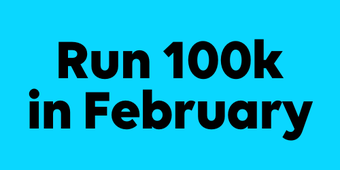 Blue background with black text Run 100km in February