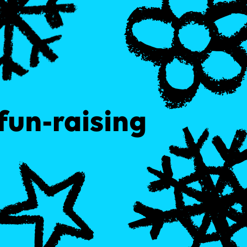 The words Seasonal fun-raising with doodles of a sun, flowers, stars and snowflakes