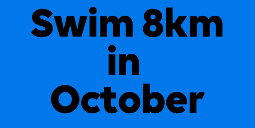 Blue background with text Swim 8km in October for Great Ormond Street Hospital Charity