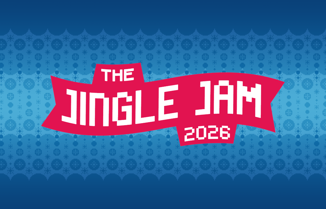 Jingle Jam Logo on a blue winter themed background. Text in the logo says The Jingle Jam 2026.