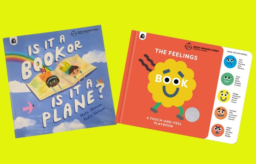 Two books on neon yellow background