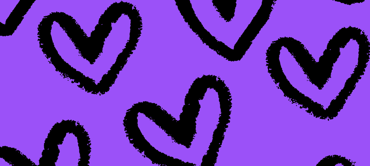 hearts doodle on purple background
